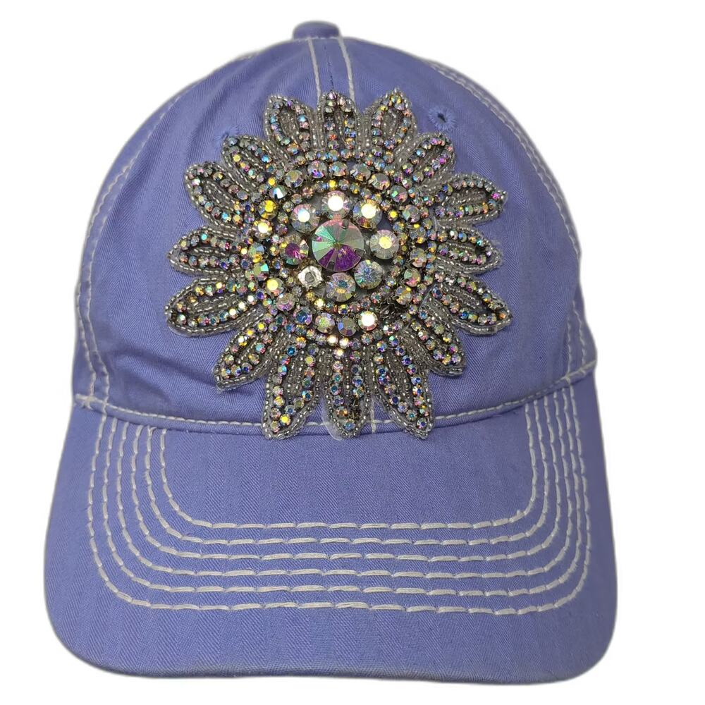 Something Special Baseball Cap Purple Strapback OS Rhinestone Flower Beads Hat